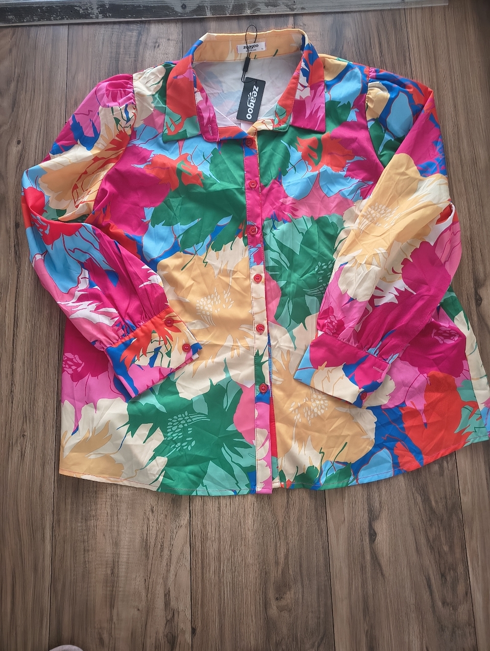 Colorful Floral Button-Down Blouse - Vibrant Multi